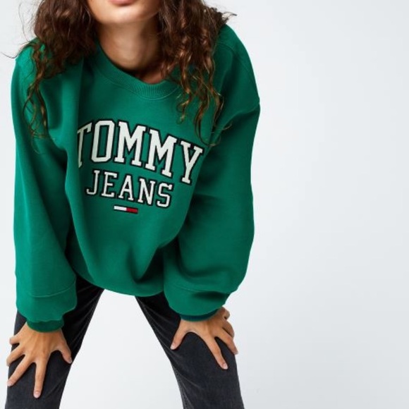 Tommy jeans collegiate logo crew midwest green Clearance